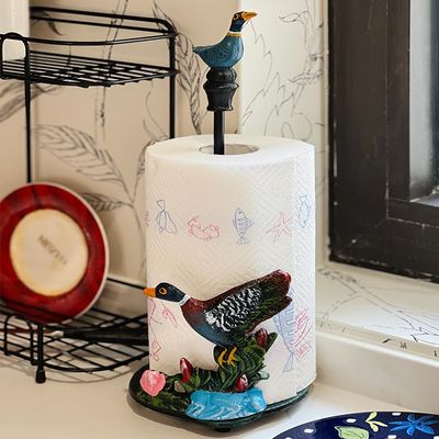 BOOMLATU Colorful Paper Towel Holder, Decorative Vintage Cast Iron Roll Standing Paper Towel Holder, Easy One-Handed Tear Paper Towel Stand for for Kitchen Countertop, Dining Room Table (Duck)