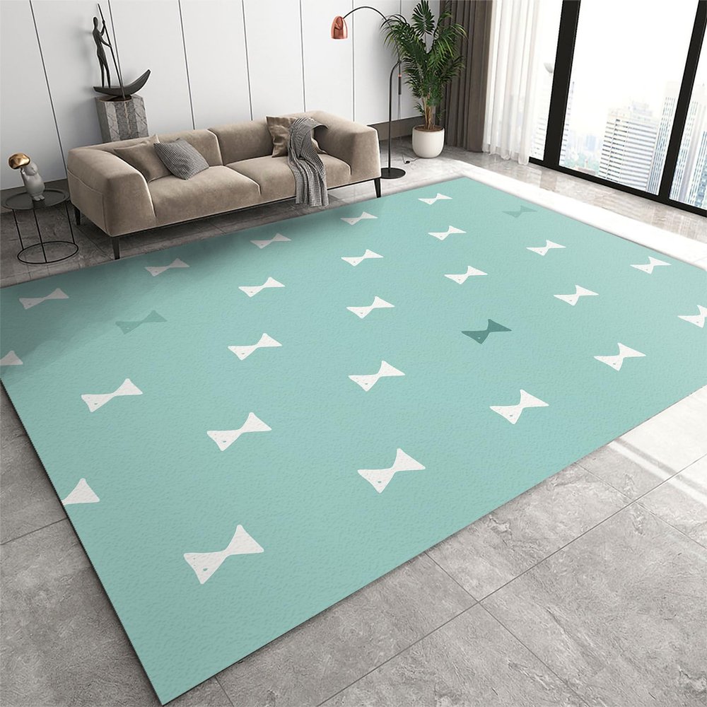3x4 Rugs for Entryway Cute Cartoon Bow Low Pile Area Rug, Mint Green Creative Geometry Kids Bedroom Rug Soft for Coffee Shop Living Room Under Table Game Room
