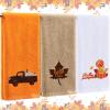 Fanfanwin 3 Pcs Thanksgiving Hand Towels for Bathroom 13.8 x 29.5 Inch Fall Decorative Bath Towels Sets 100% Cotton Embroidered Pumpkin Autumn Maple Bathroom Decor(Orange Brown White,Fall) view 1