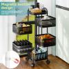qorkhogr Rotating Storage Rack,Square Fruit and Vegetable Storage with Wheels Bathroom Metal Wire Shelf with Top Lid Kitchen Organization and Storage Mobile Utility Cart for Living Room Five Layers view 2