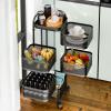 qorkhogr Rotating Storage Rack,Square Fruit and Vegetable Storage with Wheels Bathroom Metal Wire Shelf with Top Lid Kitchen Organization and Storage Mobile Utility Cart for Living Room Five Layers view 3