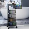 qorkhogr Rotating Storage Rack,Square Fruit and Vegetable Storage with Wheels Bathroom Metal Wire Shelf with Top Lid Kitchen Organization and Storage Mobile Utility Cart for Living Room Five Layers view 4