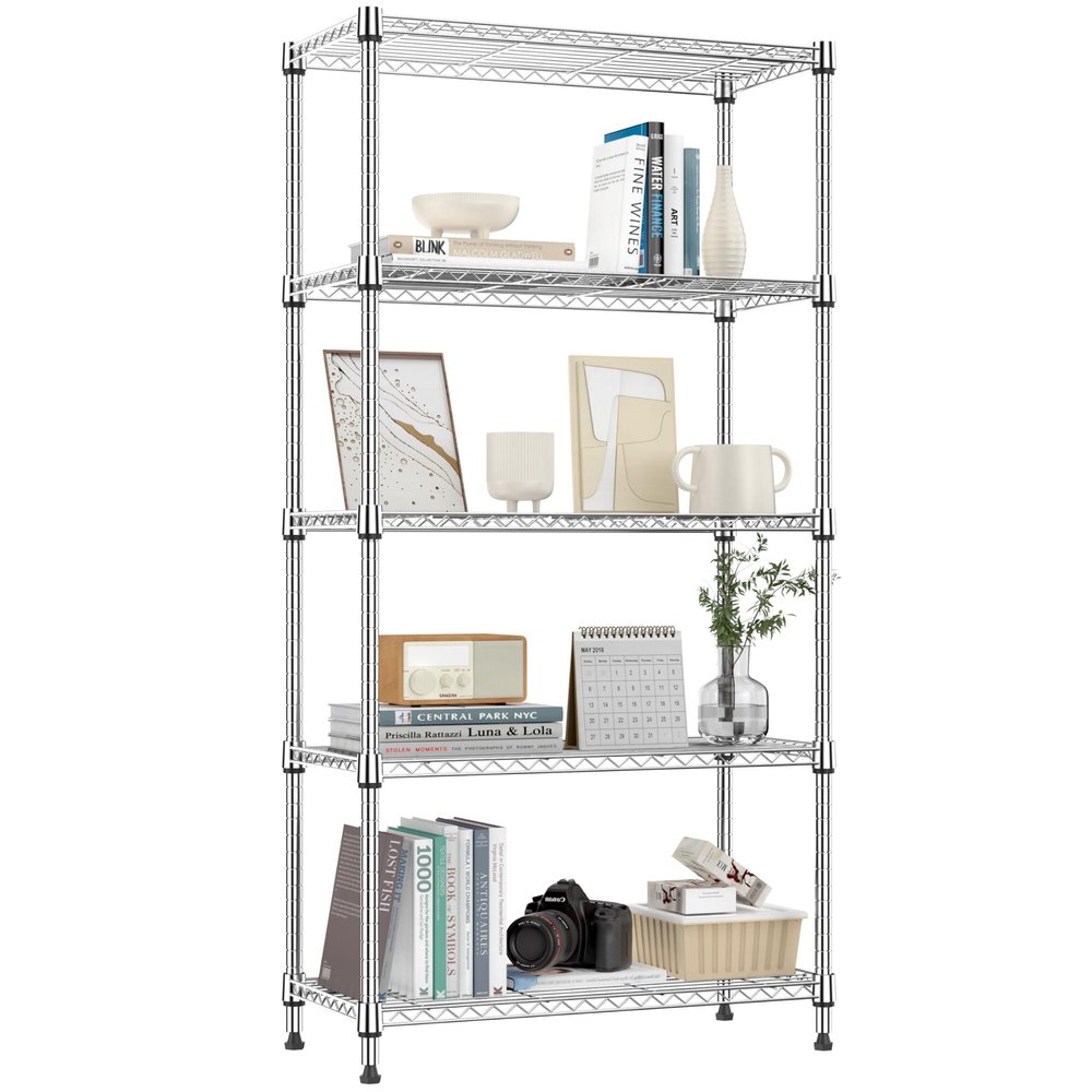 M MZG 1250 lbs 5 Tier Shelf Metal Storage Shelves Shelving Wire Rack Heavy Duty Closet Organizers for Garage Kitchen Bathroom Laundry Chrome 13.8" D x 29.5" W x 59.5" H