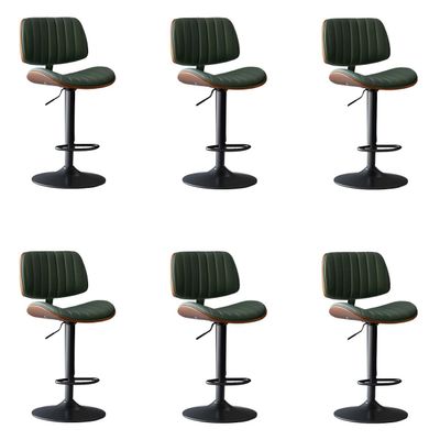 CraftThink Counter Stool, Upholstered Barstools Swivel Cafe Bar Stool with Adjustable Counter Height for Indoor Shop bar Home- Set of 6 Bar Stool (22.5"-30.5" H) Blackish Green