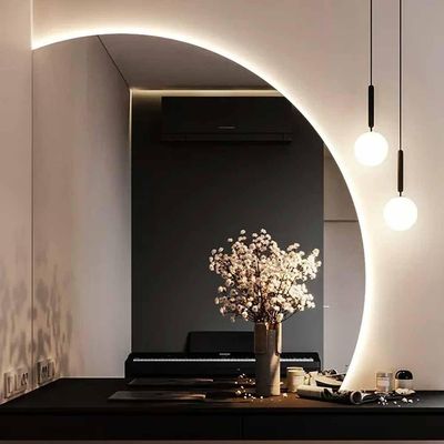 BiSaXieTa 40"x40" Dimmable Makeup Mirror with 3 Color Lights Touch Control LED Wall Mirror Half Moon 43"x43" Backlit Mirror for Home Decor Bathroom Semicircle Shatter-Proof Mirror Frameless(Left cut,3