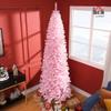 HOMCOM 8ft Douglas Fir Pencil Christmas Tree, Slim Artificial Christmas Tree with 1168 Branch Tips and Metal Stand, Skinny Hinged Xmas Tree for Home Party Holiday Decoration, Pink view 2