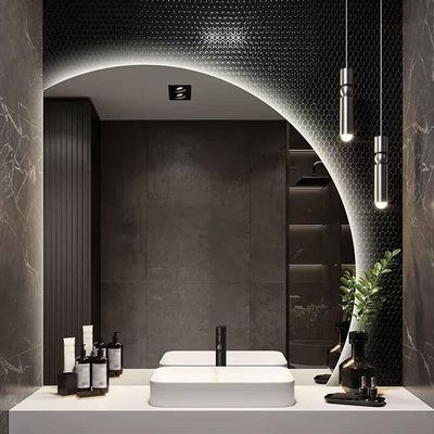 BiSaXieTa Half Circle LED Mirror with Touch Switch Frameless Anti-Fog Bathroom Mirror Wall Mounted Half Moon 3-Color Lights Decorative Mirror Dimmable for Vanity Large Scalloped 43x43inches(Left cut,4