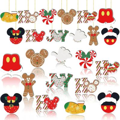 24 Pcs Christmas Decorations with Golden Fine Threads, Wooden Mouse Ornaments for Holiday Christmas Trees Hanging Party Decorations for Tree Home Fireplace (Red)