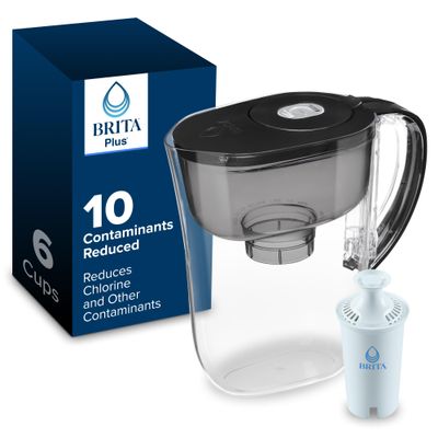 Brita Small 6 Cup Water Filter Pitcher, 1 BritaPlus Filter, Metro, Black (Package May Vary)