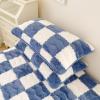 EDVKLNG Milk Velvet Checkered Bedding Mattress Cover,Luxury Fuzzy Flannel Fluffy Mattress Twin Bed Non-Slip Protector,Milk Velvet Mattress Covers Fitted Velvet Plush Sheet (Grey,Pillow case*2) view 2