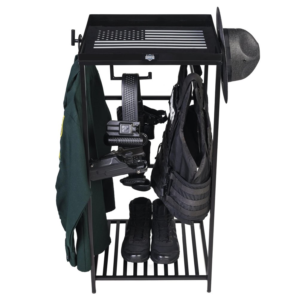 Guard The Line Police Gear Rack - Law Enforcement & Military Gear Stand Organizer - Uniform, Vest & Duty Belt Holder - Tactical Equipment Storage - Cop Caddy Gift