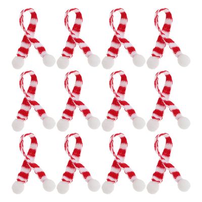WOFASHPURET 12 Pcs Mini Christmas Scarf, Red and White Stripes Knit Scarves for Wine Bottle, Doll, Party Ornament, Home Decoration Accessory