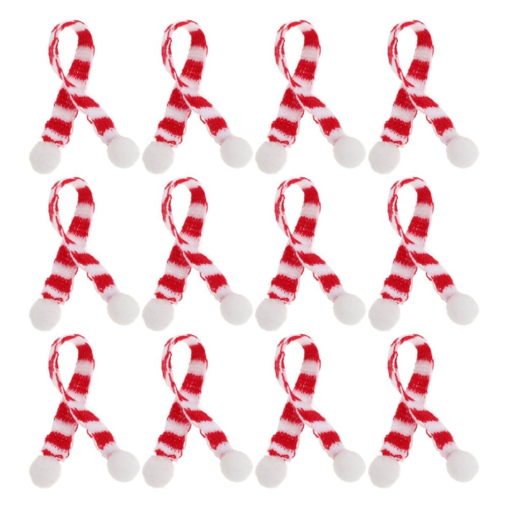 WOFASHPURET 12 Pcs Mini Christmas Scarf, Red and White Stripes Knit Scarves for Wine Bottle, Doll, Party Ornament, Home Decoration Accessory