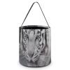 LFDSKCBR Halloween Candy Bucket White Tiger in The Snow Printing Halloween Candy Basket with Handles Cute Polyester Candy Tote Buckets Halloween Bakset Reusable for Halloween Supplies view 1