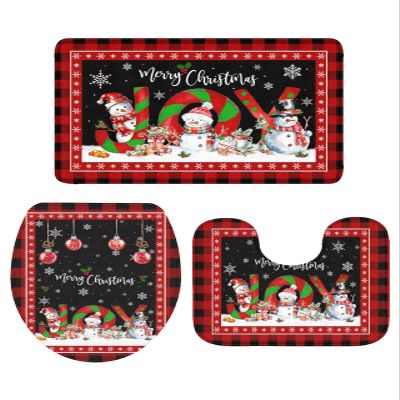 YOUNGKIDS Christmas Snowman Bathroom Rug Set, 3 Piece Non-Slip Washable Bath Mats, Holiday Bathroom Decor for Xmas, Merry Christmas Bath Rugs with U-Shaped Toilet Mat and Lid Cover