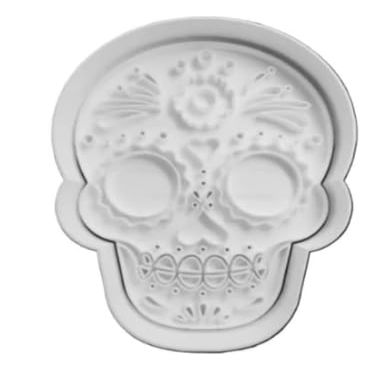 2 PCS (Stamp & Cutter): Skull/Calavera/Dia del Muerto/Sugar Skull Stamp & Cutter Set (4 Inches)