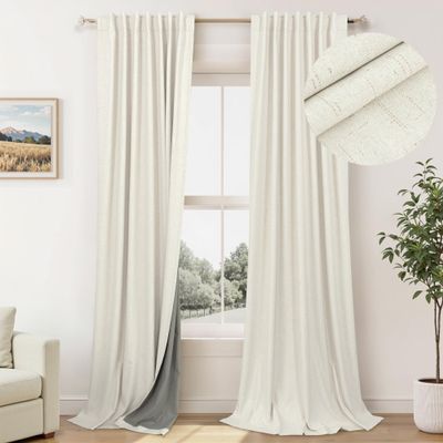 102 Inch Blackout Curtains Cream for 103 Inch Length Window Drapes Elegant Farmhouse Style Custom Made Black Out Weather Curtain for Bedroom Living Room 2 Panels Cortinas para Sala Modernas Dormitorio