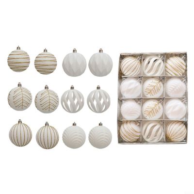 12Pcs Christmas Ball Ornaments, 6CM Ball Tree Decorations Holiday Wedding Party Hanging Decor Red and White Christmas Ball Ornaments(B)