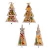MOTUZP Christmas Wooden Ornament Light up Christmas Tree Pendant Wood Christmas Night Light Christmas Tree Hanging Ornament with LED for Christmas Winter Home Tables Decor (B) view 3