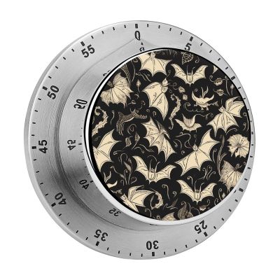 Kitchen Timers for Cooking Bat Print Printed Stainless Steel Timer Mechanical Kitchen Timer for Kitchen, Study, Sports