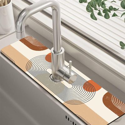 Abstract Minimalistic Geometric Sink Faucet Absorbing Mat Sink Splash Guard Faucet Mat Draining Mat Fast Drying Sink Protectors for Kitchen and Bathroom 5.5"24"