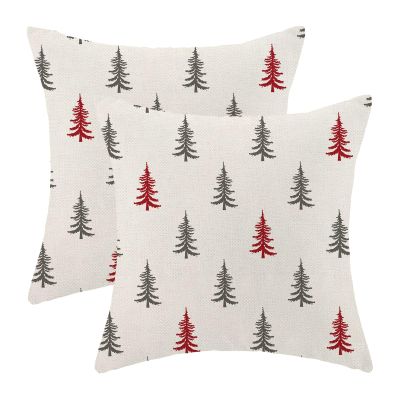 CXMEIFLY Christmas Pillow Covers 16x16 Inch Set of 2 Red Grey Christmas Tree Decor Throw Pillows Winter Xmas Holiday Outdoor Cushion Cases for Couch Bed Decorations