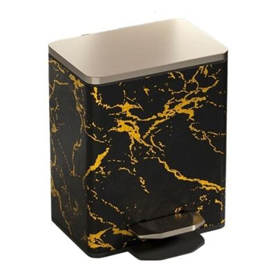 Bathroom trash can Luxury Marble Patterned Trash Can with LidStainless Steel Step-on Garbage Bin with Soft Close Lid, Foot Pedal and Inner Bucket for Home, Office Kitchen Trash Can(Black-gold,15L)