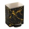 Bathroom trash can Luxury Marble Patterned Trash Can with LidStainless Steel Step-on Garbage Bin with Soft Close Lid, Foot Pedal and Inner Bucket for Home, Office Kitchen Trash Can(Black-gold,15L) view 1