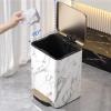 Bathroom trash can Luxury Marble Patterned Trash Can with LidStainless Steel Step-on Garbage Bin with Soft Close Lid, Foot Pedal and Inner Bucket for Home, Office Kitchen Trash Can(Black-gold,15L) view 3
