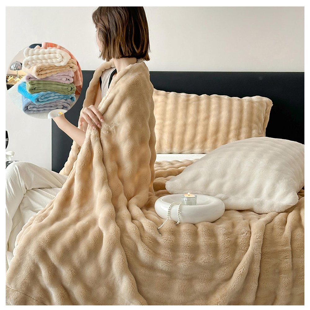 OREZAUQS Throw Blanket Soft Flannel Fleece Blankets Thermal Fuzzy Bed Blanket Lightweight Blanket for Bed Sofa Couch Camping and Travel Full/Queen Blanket (Khaki,100 * 150cm)