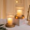 Hewory Ribbed Hurricane Candle Holder: Gold Votive Candle Holders Set of 2, Glass Hurricane with Metal Candle Plate, Pillar Candle Holder for Table Centerpiece Christmas Wedding Holiday Home Decor view 1