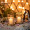 Hewory Ribbed Hurricane Candle Holder: Gold Votive Candle Holders Set of 2, Glass Hurricane with Metal Candle Plate, Pillar Candle Holder for Table Centerpiece Christmas Wedding Holiday Home Decor view 2