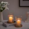 Hewory Ribbed Hurricane Candle Holder: Gold Votive Candle Holders Set of 2, Glass Hurricane with Metal Candle Plate, Pillar Candle Holder for Table Centerpiece Christmas Wedding Holiday Home Decor view 4