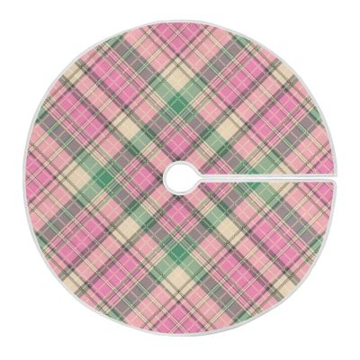 Blueangle 35.4 Inch Pink Green Plaid Christmas Tree Skirt Soft Polyester Skirt for Merry Christmas Party Christmas Tree Decoration