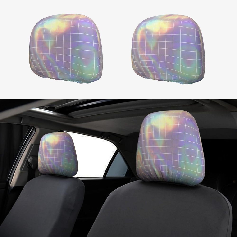 Reflective Square Print Universal Car Headrest Covers,Custom Headrest Covers for Cars, Fit for Front Seats