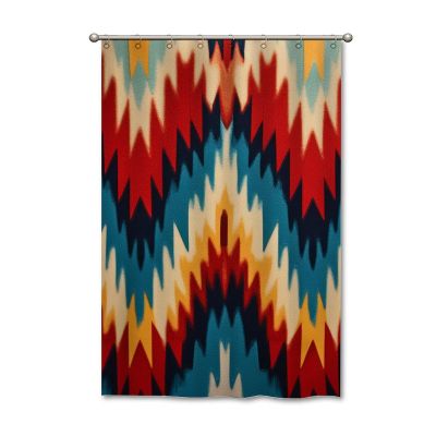 Madcolitote Chinoiserie Style Orange and Blue Shower Curtain 48x72in Asian Ikat Bathroom Shower Curtain Modern Shower Curtain Stall Shower Curtain Polyester Shower Curtain Set with Hooks