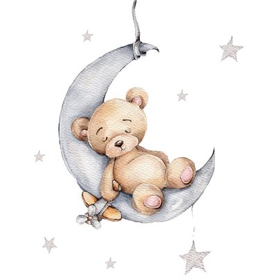 Bear Wall Sticker Bear Sleeping on The Moon Nursery Sticker Decal Wall Art for Kids Room Decor Cute Bears Wall Decals