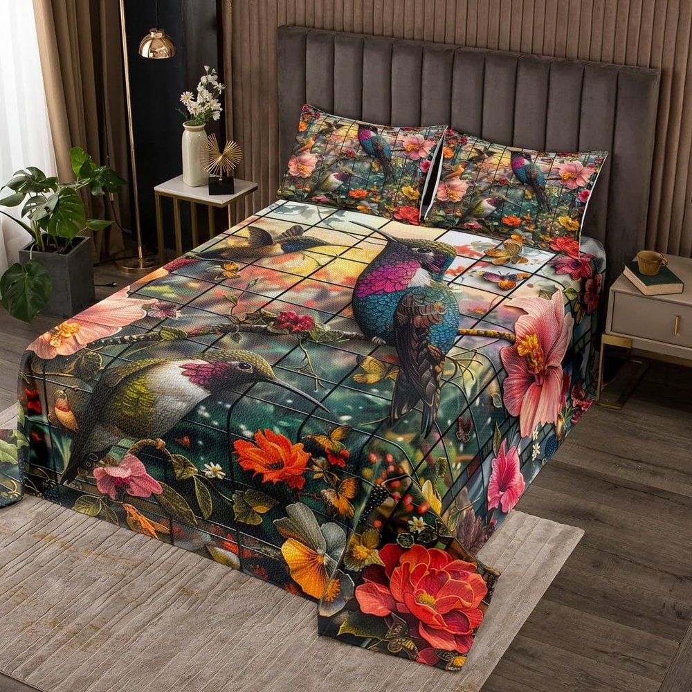 jejeloiu Hummingbird Bedspread King Size for Boys Girls Teens