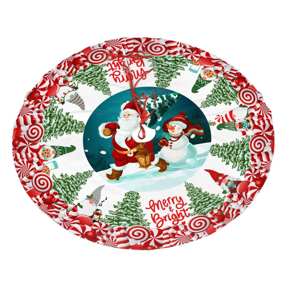 Winter Santa Claus Snowman Christmas Snowflake Christmas Tree Christmas Tree Skirt 36" Winter Holiday Tree Mat Decoration