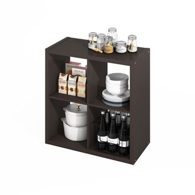 Furinno HERMITE 4-Cube Kitchen Island, Extra Thick Coffee Bar, Dark Oak