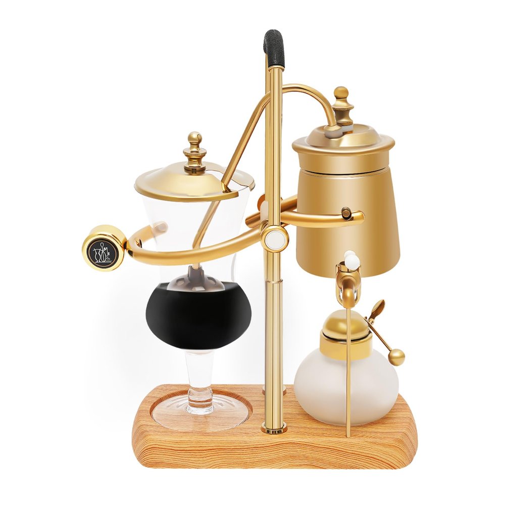 LIAPDG Siphon Coffee Maker, 400 Ml/15 Oz Syphon Coffee Brewer Belgium Luxury Royal Family Balance Syphon Vacuum Coffee Maker 4 Persons Gold