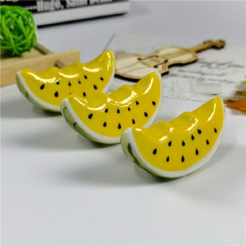 Chopsticks Holder, 4 Pcs Cute Watermelon Shape Chopstick Rests Ceramic Fruit Chopsticks Holder for Spoon Fork Chopsticks Home Dining Table Decor Crafts Ornaments(Yellow)