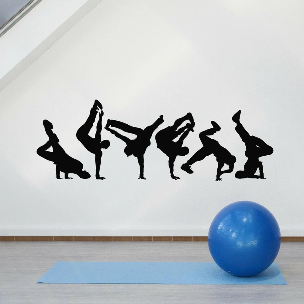 HONOKBNM Dance Studio Vinyl Wall Sticker Break Dance Silhouette Street Dancer Teen Room Sticker Dance Studio Window Sticker Removable decal-120x42cm