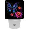 Neon Rose Butterfly Night Light Plug into Wall with Dusk to Dawn Light Sensors, Warm Nightlights for Bedroom, Bathroom, Hallway, Kitchen, Gifts Ideal for Girls Boys view 1