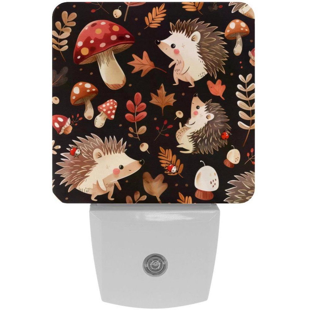 NEWzone Mushrooms Hedgehogs Night Light for Kids 2 Pack, LED Plug into Wall Lights Dusk-to-Dawn Sensor, Nursery Nightlight for Kids Room, Bathroom, Bedroom Decor