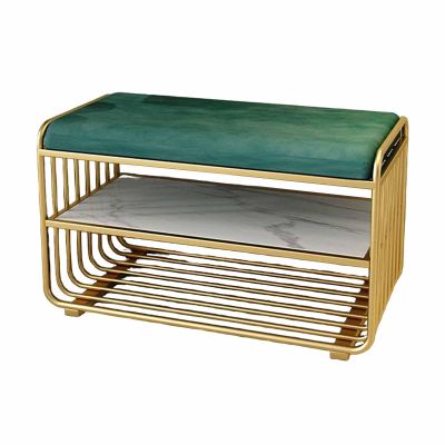 Entryway Metal Shoe Bench, Small Shoe Storage Bench with Velvet Cushion and Gold Metal Frame, Shoe Rack Organizer for Hallway