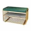 Entryway Metal Shoe Bench, Small Shoe Storage Bench with Velvet Cushion and Gold Metal Frame, Shoe Rack Organizer for Hallway view 1