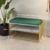 Entryway Metal Shoe Bench, Small Shoe Storage Bench with Velvet Cushion and Gold Metal Frame, Shoe Rack Organizer for Hallway view 3