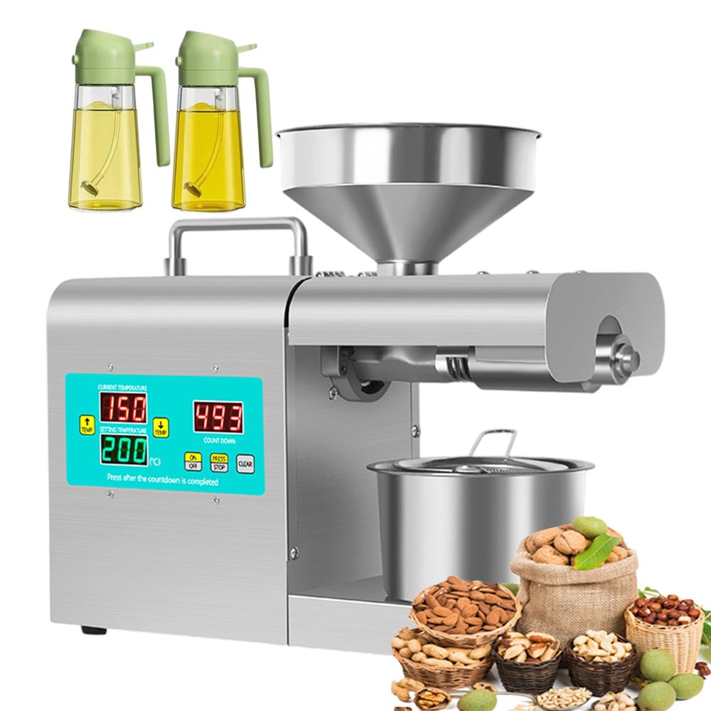Automatic Oil Press Machine with Cold Pressing and Hot Pressing Modes, Electric Oil Expeller Machine Stainless Steel Oil Press for More Than 20 Kinds Of Raw Materials, High Oil Yield