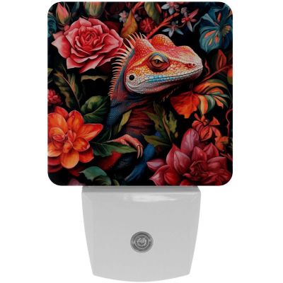 NEWzone Chameleon Florals Night Light Plug into Wall Decor 2 Pack, Decorative Night Light for Kids, Plug in Night Lights for Bedroom Living Room, Gift for Kids Adults